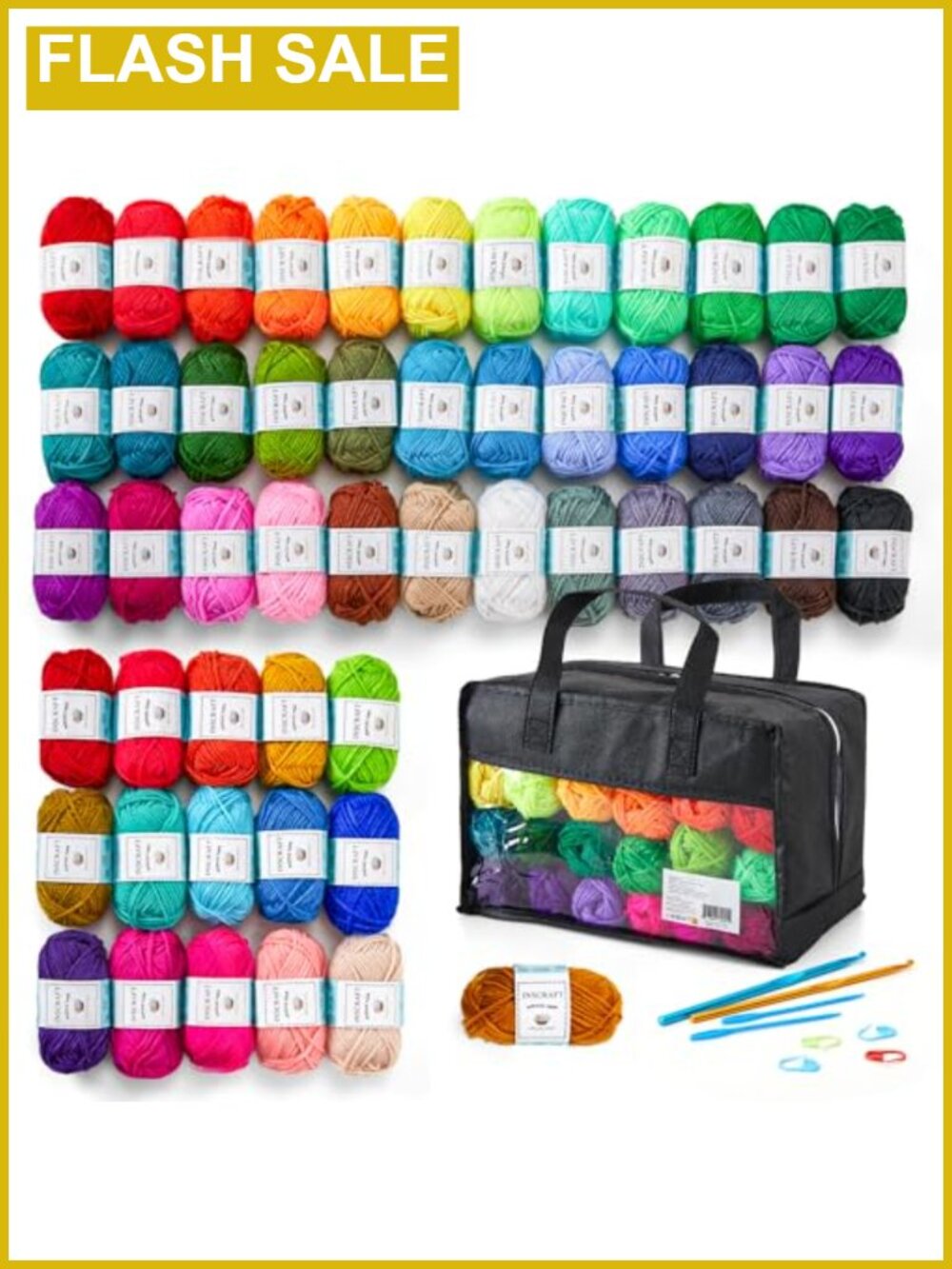 52 Acrylic Yarn Skeins Set 1820 Yards Crochet Hooks Needles Markers